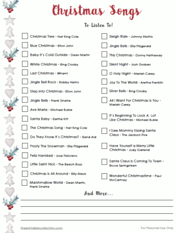 Free Christmas Song List To Help You Find The Best Ones To Listen To | The Printable Collection