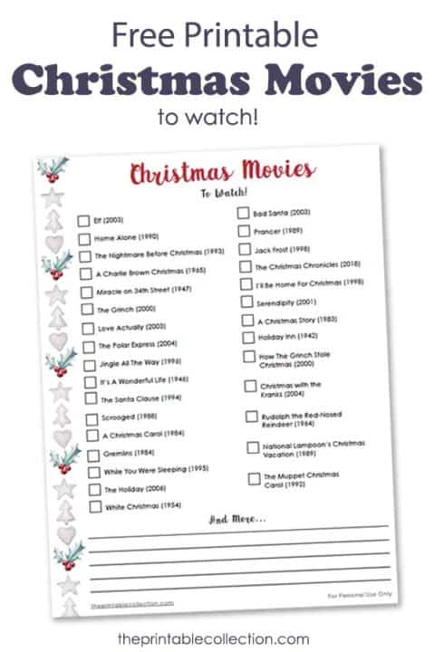 Printable Christmas Movie List 