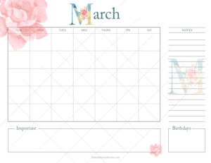 Printable Monthly Calendar With Watercolor Flowers | The Printable ...