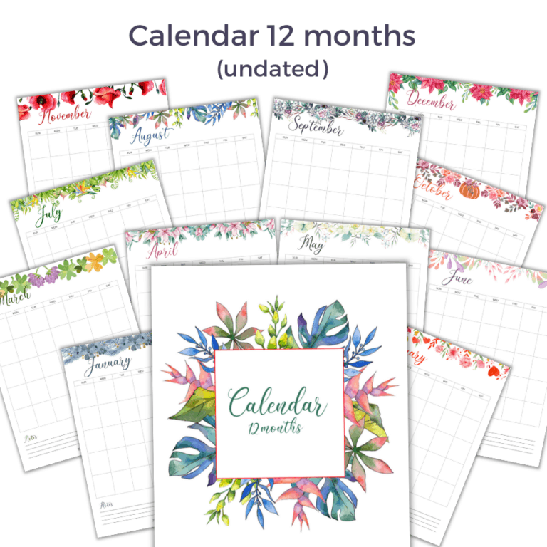 Printable Monthly Calendar With Watercolor Images | The Printable ...