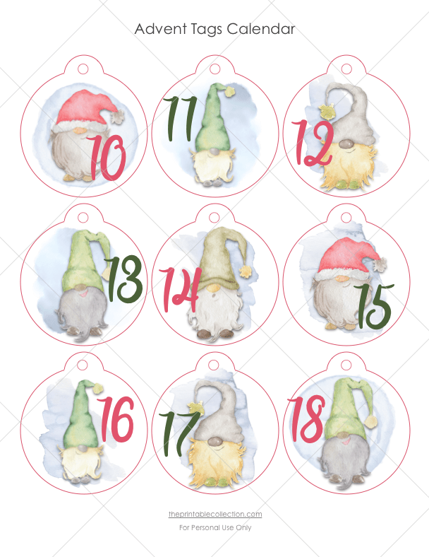 Printable Tags For Advent Calendar With Cute Gnomes The Printable